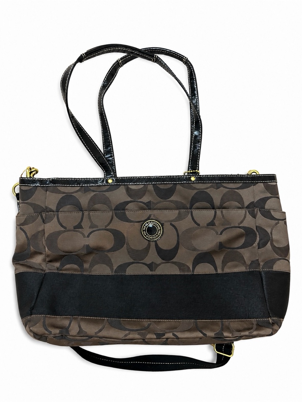 Y2k Coach Brown and Black Signature Logo Tote